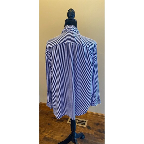 Grand & Greene Button Down Blouse Plus Size XL Blue White Stripes Collar Pocket - Picture 5 of 10